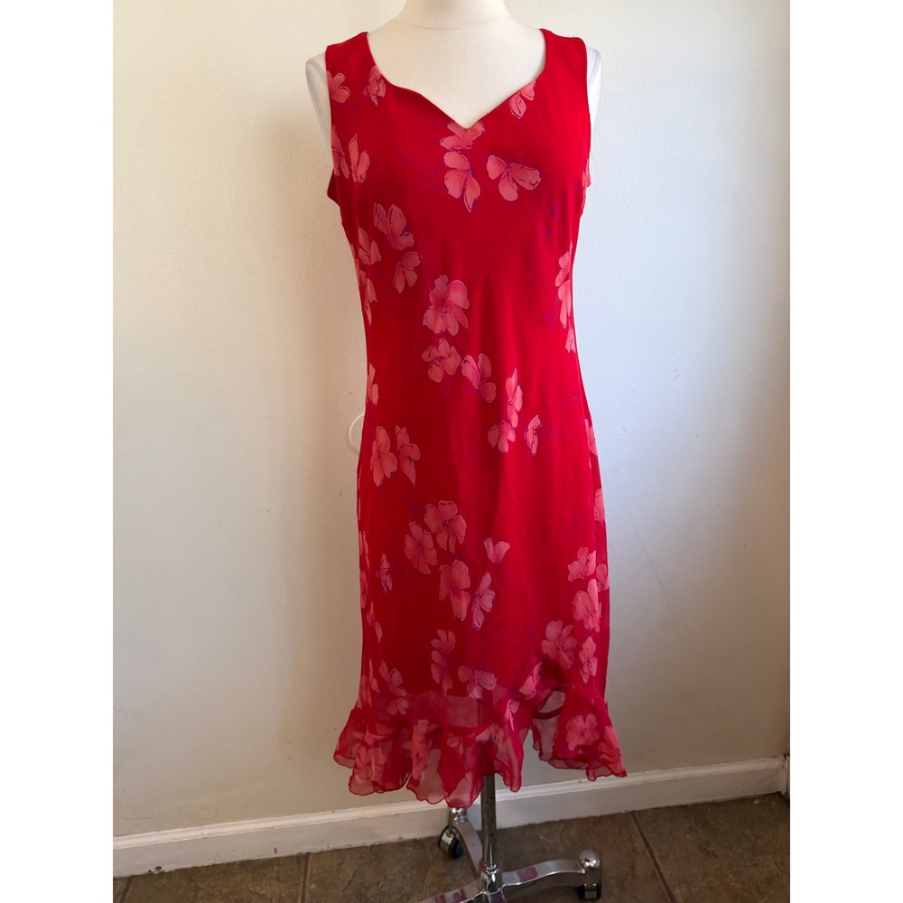 Believe Red Pink Floral V-Neck Ruffle Hem Sleeveless Midi Dress Summer Y2K Style